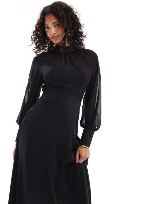 TFNC - 2-in-1 maxi jurk met chiffon top en satijnen rok in zwart, 2 van 4