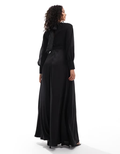 TFNC - 2-in-1 maxi jurk met chiffon top en satijnen rok in zwart, 4 van 4