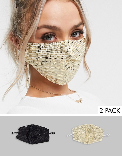 TFNC 2 pack sequin face covering in black and gold