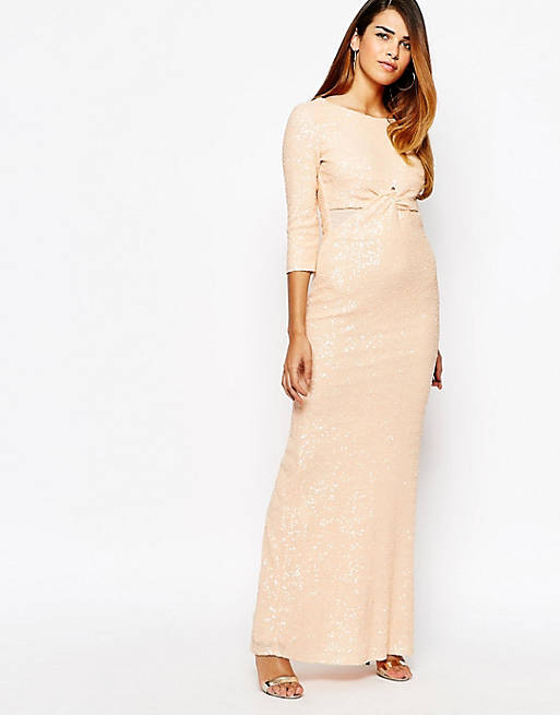 TFNC All Over Sequin Long Sleeve Maxi Dress With Twist Front
