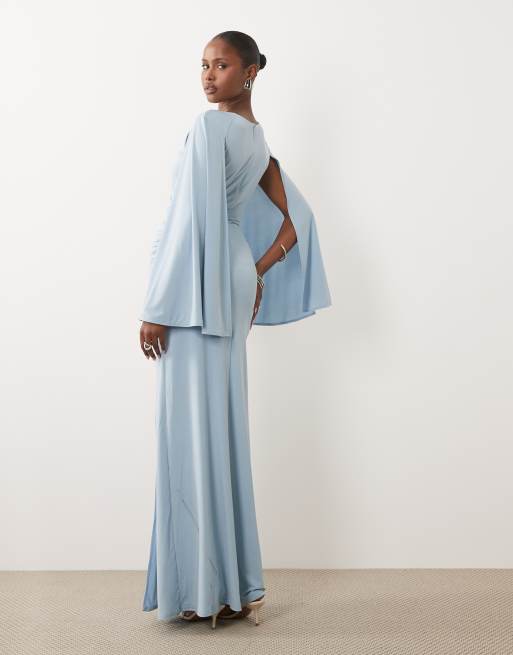 TFNC – Anschmiegsames Maxikleid in Hellblau mit Cape-Ärmeln und seitlicher Raffung, 3 von 4