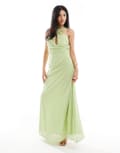 [TFNC] TFNC asymmetric maxi dress with drape scarf detail in lime-Green 8 Lime Green