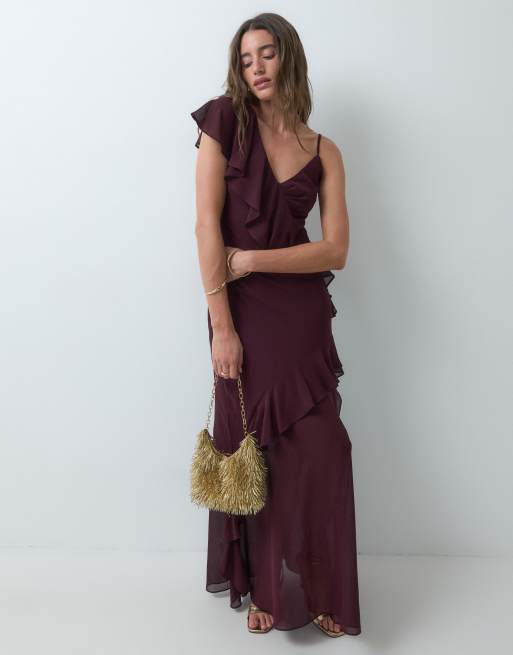 TFNC asymmetrisches Maxi-Camiskleid mit Rüschen in Pflaume, 4 von 5
