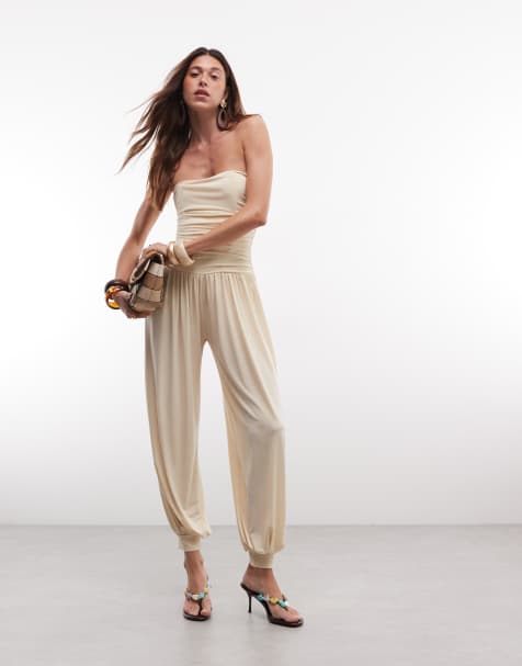 TFNC - Bandeau-jumpsuit van gladde stof met harembroek in crème - view 1