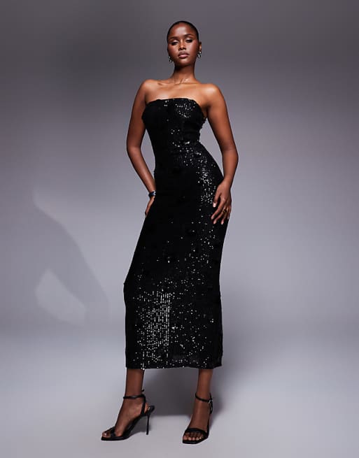 black maxi dress sequin Mesh neckline and a fitted bodice Milla Sensational Black Maxi On