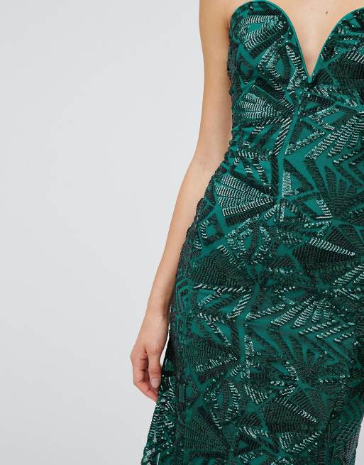 TFNC Bandeau Maxi Dress In Patterned Sequin