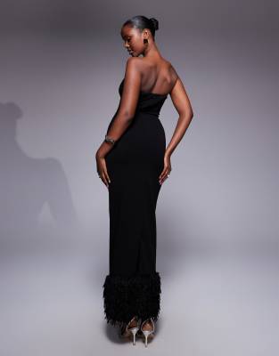 Tfnc Bandeau Maxi Dress With Faux Fur Trim In Black