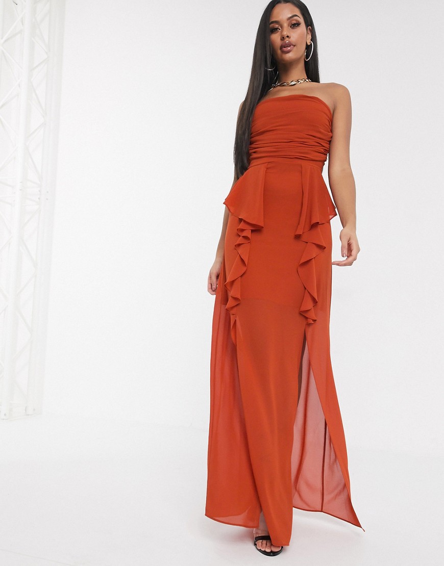 TFNC bandeau maxi dress with frill detail-Orange