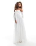 [TFNC] TFNC bandeau maxi dress with sheer sleeves in white 10 WHITE