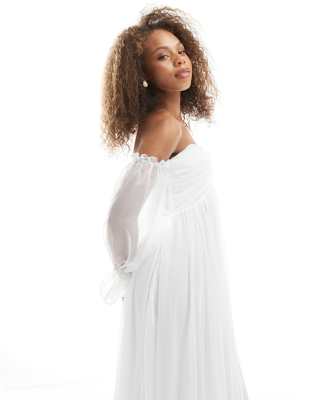 Tfnc Bandeau Maxi Dress With Sheer Sleeves