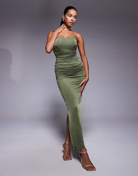 TFNC bandeau ruched maxi dress in olive - view 1
