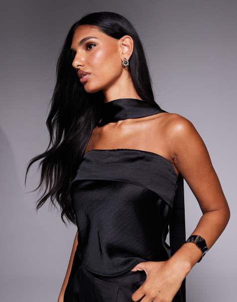 TFNC bandeau top with neck scarf detail in black - view 1