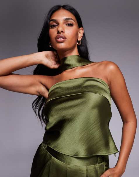 TFNC bandeau top with neck scarf detail in olive - view 1