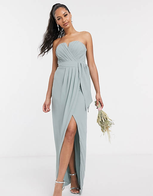 TFNC bandeau wrap midaxi dress with pleated detail in sage