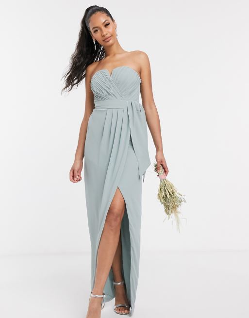 TFNC bandeau wrap midaxi dress with pleated detail in sage ASOS