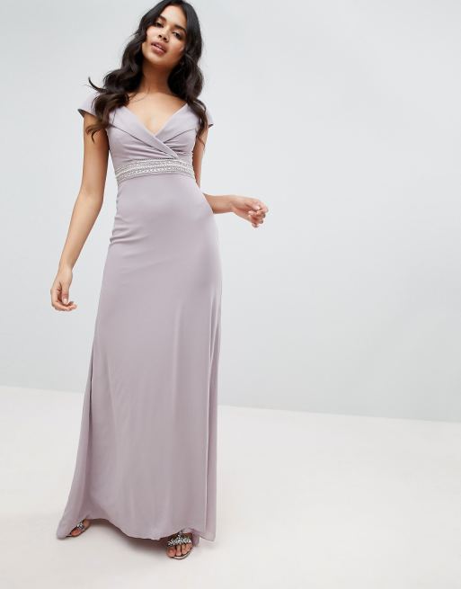 TFNC Bardot Maxi Bridesmaid Dress With Fishtail and TFNC Bardot Maxi Bridesmaid Dress With Fishtail and