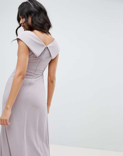 Tfnc bardot maxi bridesmaid dress with fishtail store and embellished waist