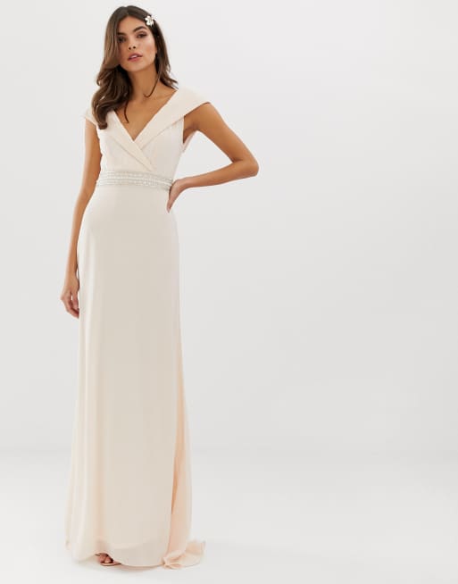 Tfnc cold shoulder wrap maxi bridesmaid on sale dress with fishtail