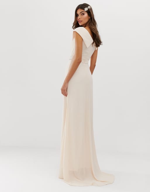 Tfnc bardot maxi bridesmaid dress 2025 with fishtail and embellished waist