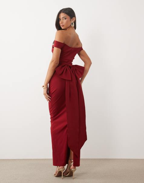 TFNC bengaline bardot bow back maxi dress in deep red - view 1