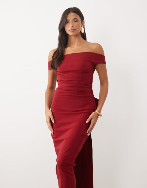 TFNC bengaline bardot bow back maxi dress in deep red, 4 of 4