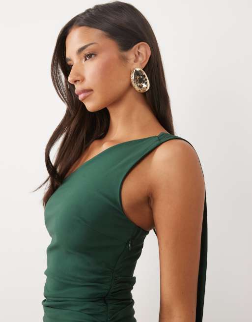 TFNC bengaline one shoulder draped maxi dress in dark green, 3 of 4