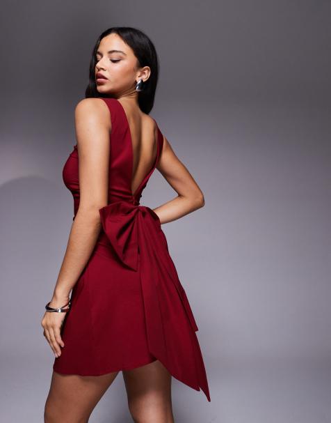 TFNC bengaline structured low back bow detail mini dress in burgundy - view 1