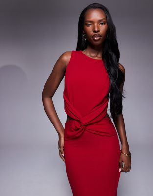 TFNC - Bodycon-Maxikleid aus Kreppstoff in Rot mit Zierausschnitt am Bund