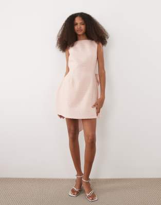 Tfnc Boucle Low Back Oversized Bow A Line Mini Dress Pastel Pink