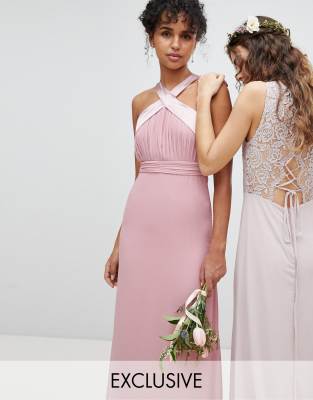asos design halter pleated bow back maxi dress
