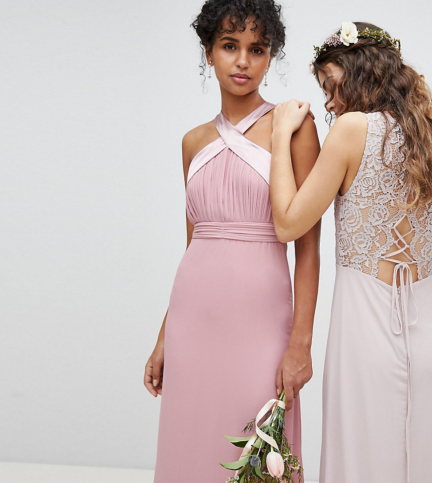 TFNC Bow Back Pleated Maxi Bridesmaid Dress-Pink