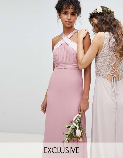  TFNC  Bow Back Pleated  Maxi  Bridesmaid  Dress  ASOS 