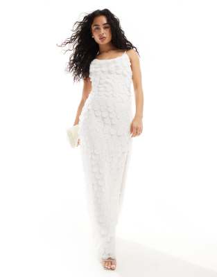 TFNC TFNC Bridal chiffon 3D maxi slip dress in ivory-White