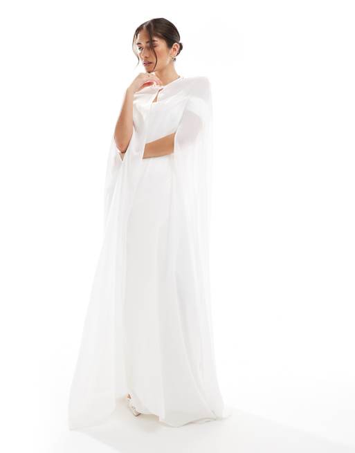 TFNC Bridal chiffon maxi cape in white, 4 of 4