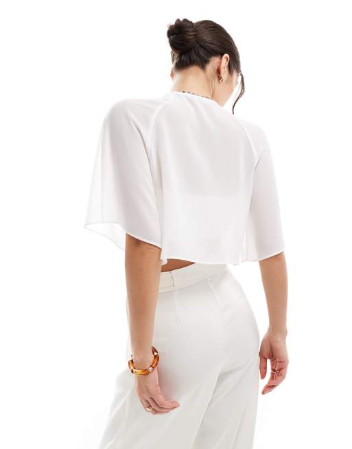 TFNC Bridal chiffon mini cape in white | ASOS