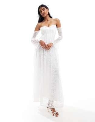 Tfnc Bridal Corset Maxi Dress With Lace Sleeves