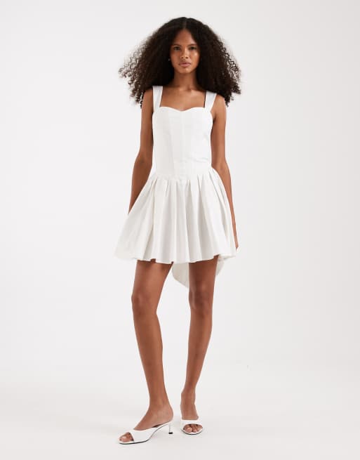 TFNC Bridal corset pleated mini dress with bow back in ivory, 2 of 4