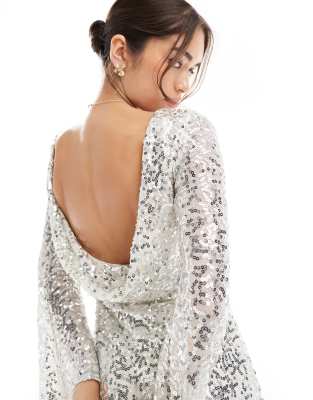 Tfnc Bridal Cowl Back Sequin Mini Dress In Metallic