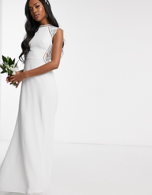 TFNC Bridal high neck maxi dress with lace insert in ivory