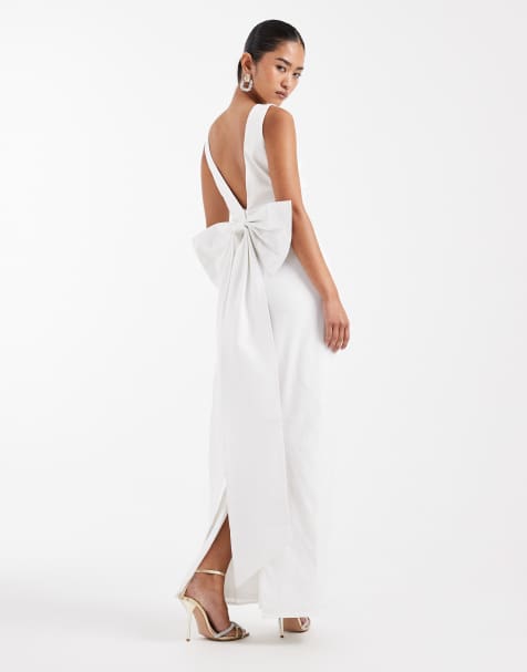 TFNC Bridal bengaline maxi dress with bow back in ivory
