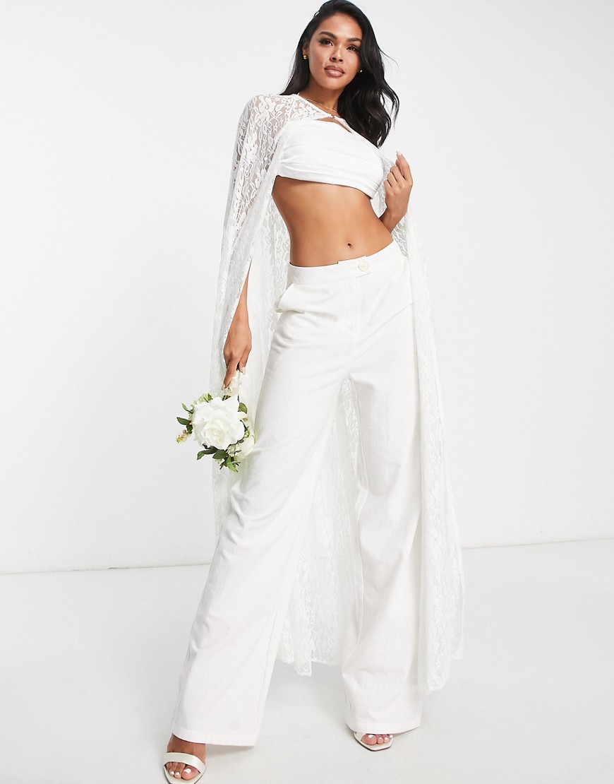 TFNC Bridal maxi lace cape in ivory-White