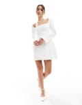 [TFNC] TFNC Bridal square neck satin structured mini dress in white 8 WHITE