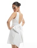 [TFNC] TFNC Bridal structured mini dress in bengaline with bow back detail in white 8 White