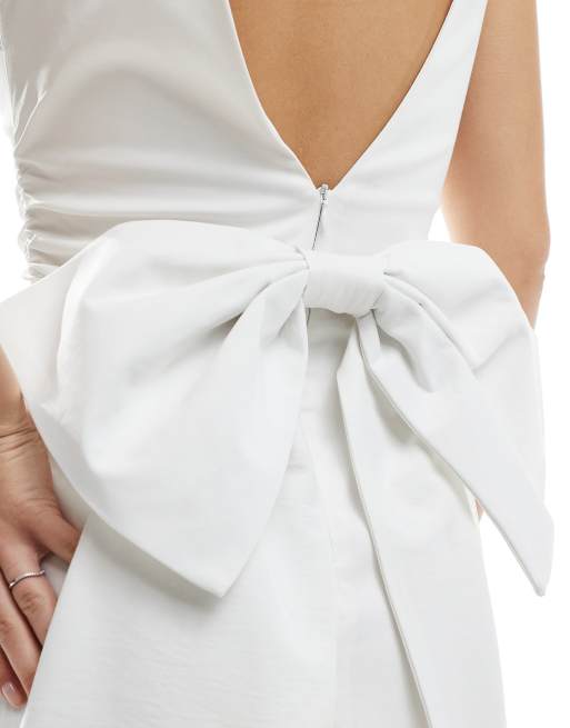 TFNC Bridal structured mini dress in bengaline with bow back detail in white