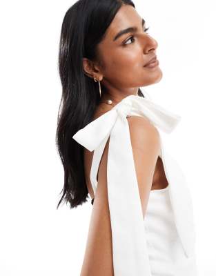 Tfnc Bridal Tie Shoulder Satin Wide Leg Jumpsuit