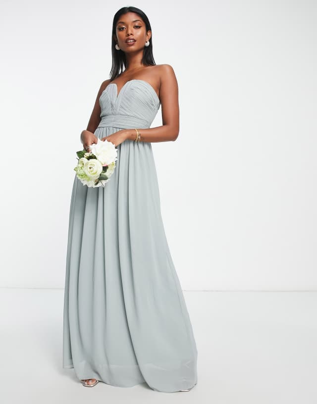 TFNC Bridesmaid bandeau maxi dress in sage green