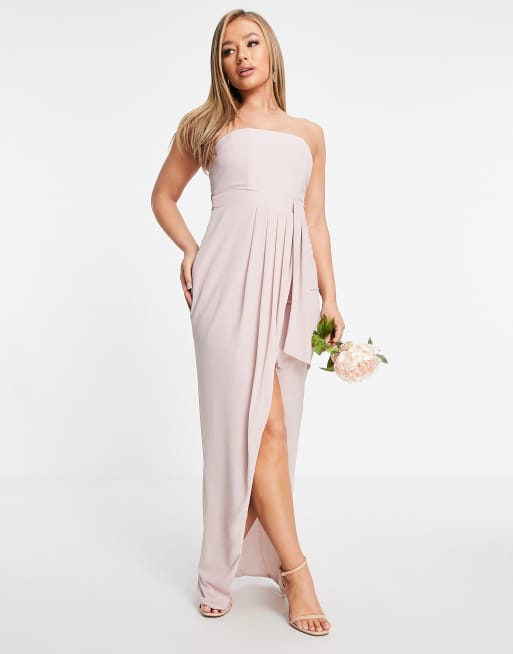 TFNC Bridesmaid bandeau wrap midaxi dress with pleated detail in mink