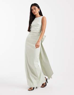 Tfnc Bridesmaid Bengaline Maxi Dress With Detachable Bow Back In Gray