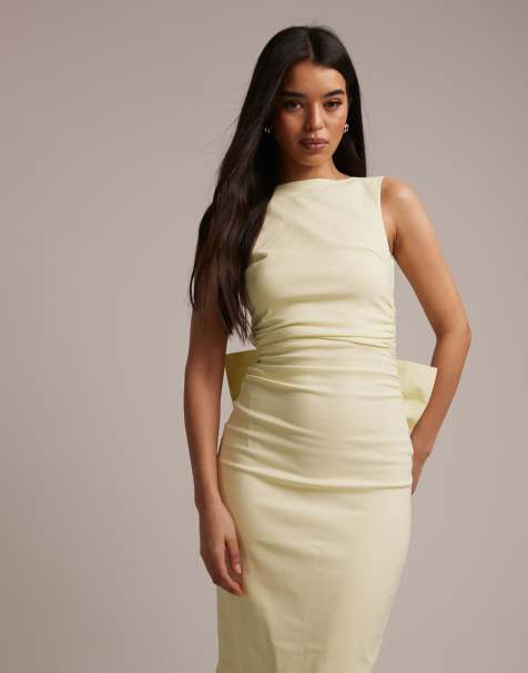 TFNC Bridesmaid bengaline maxi dress with detachable bow back in yellow - view 1