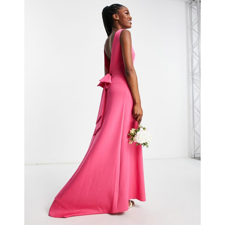 TFNC Bridesmaid bow back maxi dress in fuchsia pink